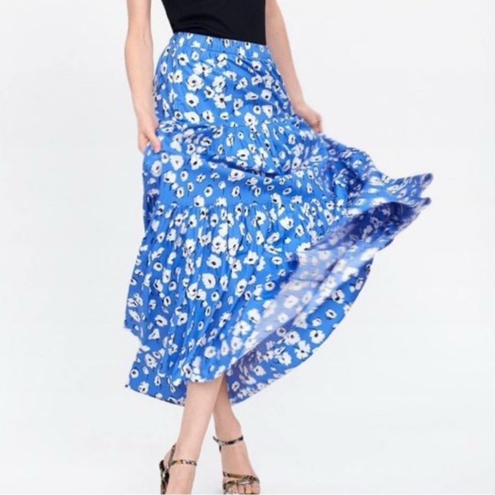 Zara 100% cotton Floral Blue Maxi Skirt sz XS/S nwot, 004 - Picture 3 of 7